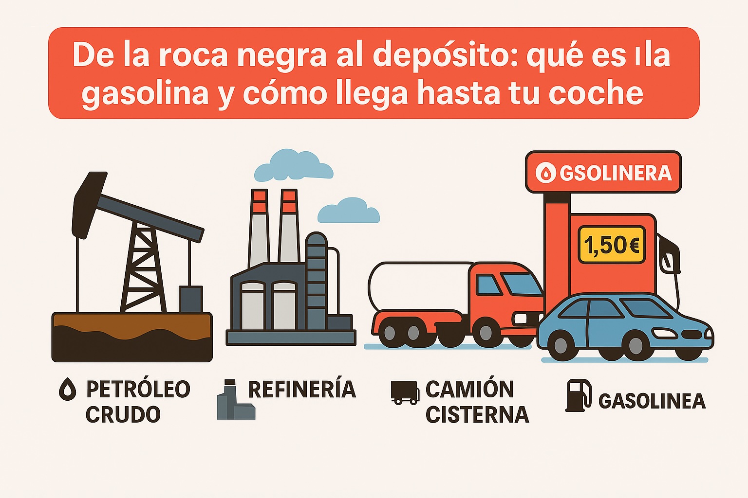 De la roca negra al depósito: qué es la gasolina y cómo llega hasta tu coche